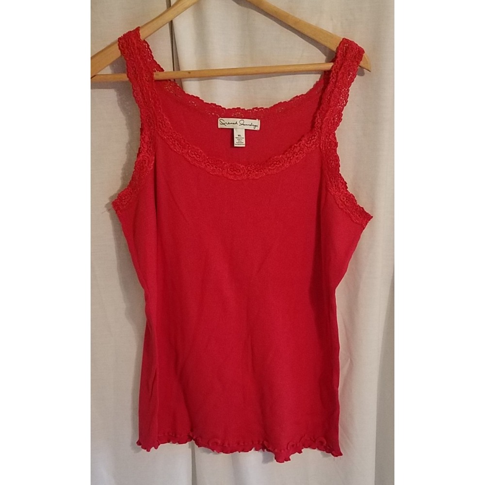 FRENCH LAUNDRY Red Ribbed Tank Top Lace Size‎ XL Y2K